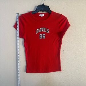 Red Short Sleeve Los Angeles 96 Graphic Tee Casual Comfort